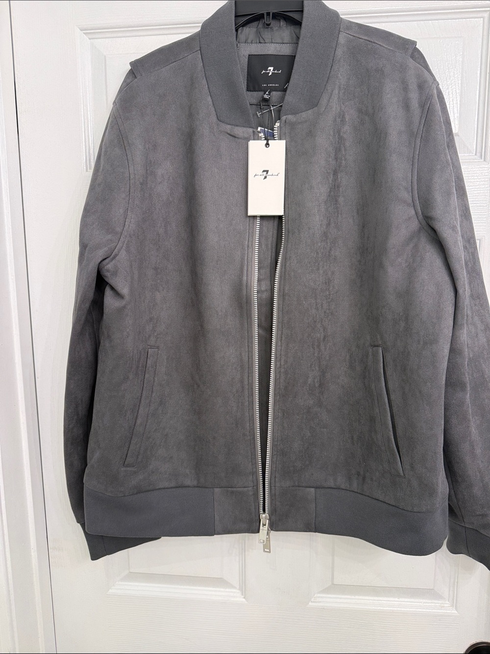 7 For All Mankind Gray Suede Bomber Jacket